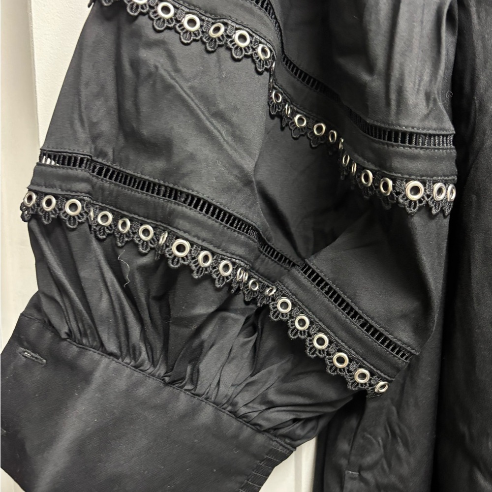 Black 3/4 Embellishments Balloon Sleeve Dress